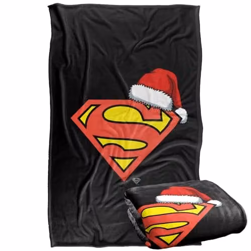 LOGOVISION Superman S-Shield Christmas Santa Hat Design Super Soft Fleece Throw Blanket, Multicolour