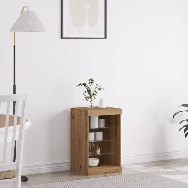 Berkfield Home Artisan Oak Sideboard with Integrated LED Lights in Brown, W/D/H: 41 x 37 x 67 cm – 1