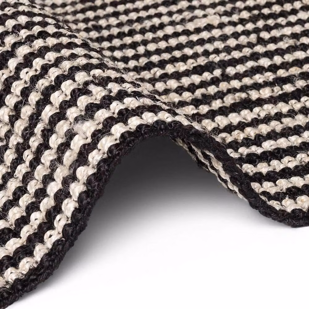 THE RUGS Ebony Hand Woven Striped Jute Rug in Cream and Black, W: 200 cm, L: 300 cm – 3