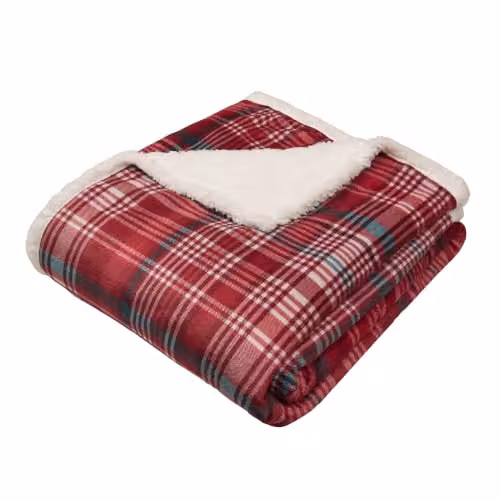Dreams & Drapes Bennet Check Red Fleece and Sherpa Reverse Throw, W/D/H: 150 x 200 cm – 2