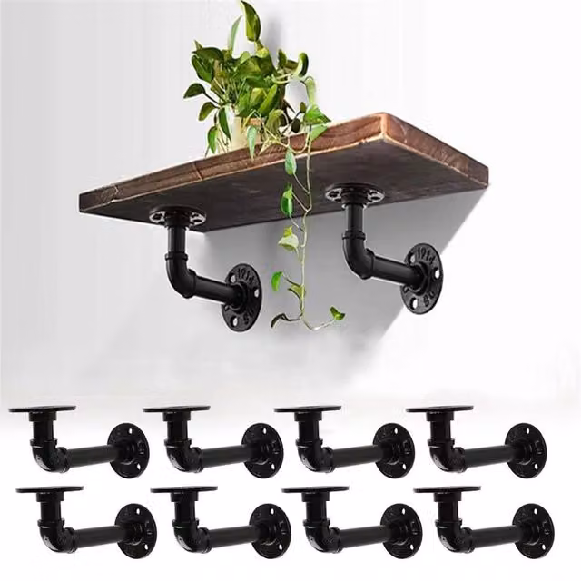 Havendro 8X Industrial Iron Pipe Shelf Brackets in Matt Black – 1