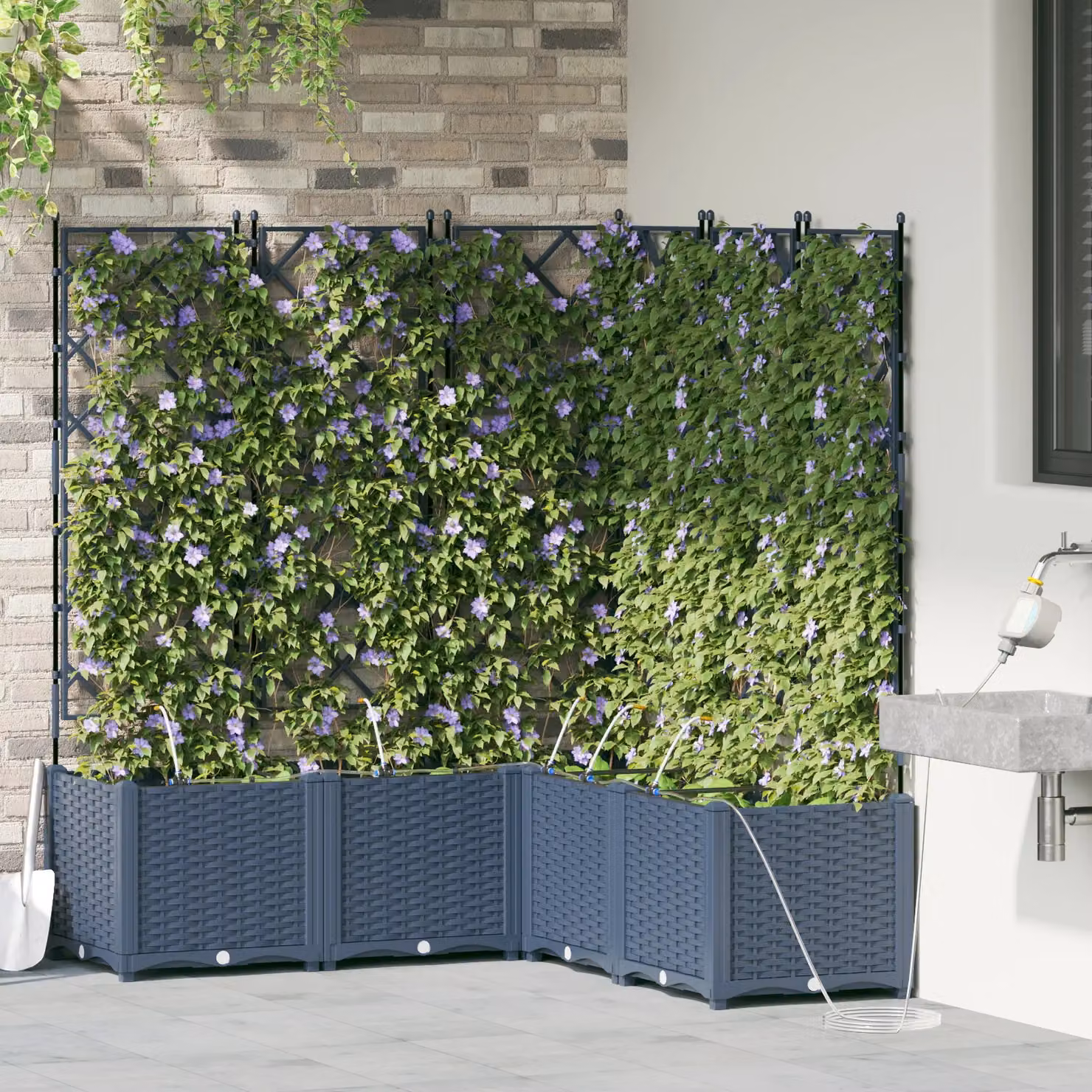 Berkfield Home Garden Planters with Water Irrigation System, 5 Piece Set, Grey – 3