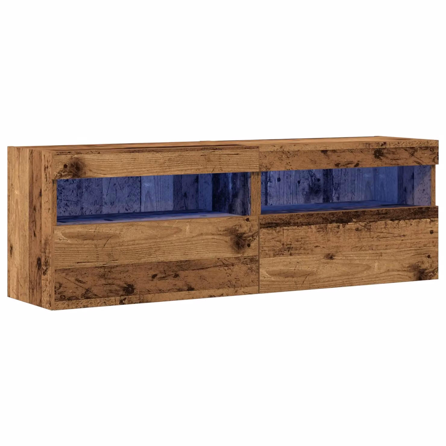 Berkfield Home Set of 2 Wall Mounted TV Cabinets with Integrated LED Lights in Brown Old Wood, W/D/H: 60 x 30 x 40 cm – 2