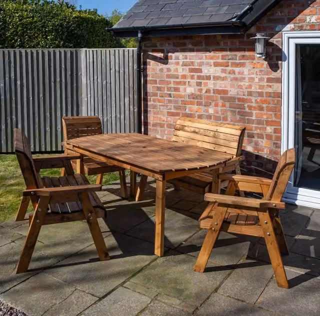 Samuel Alexander 6 Seater Rustic Treated Hardwood Garden Furniture Set in Brown – 1