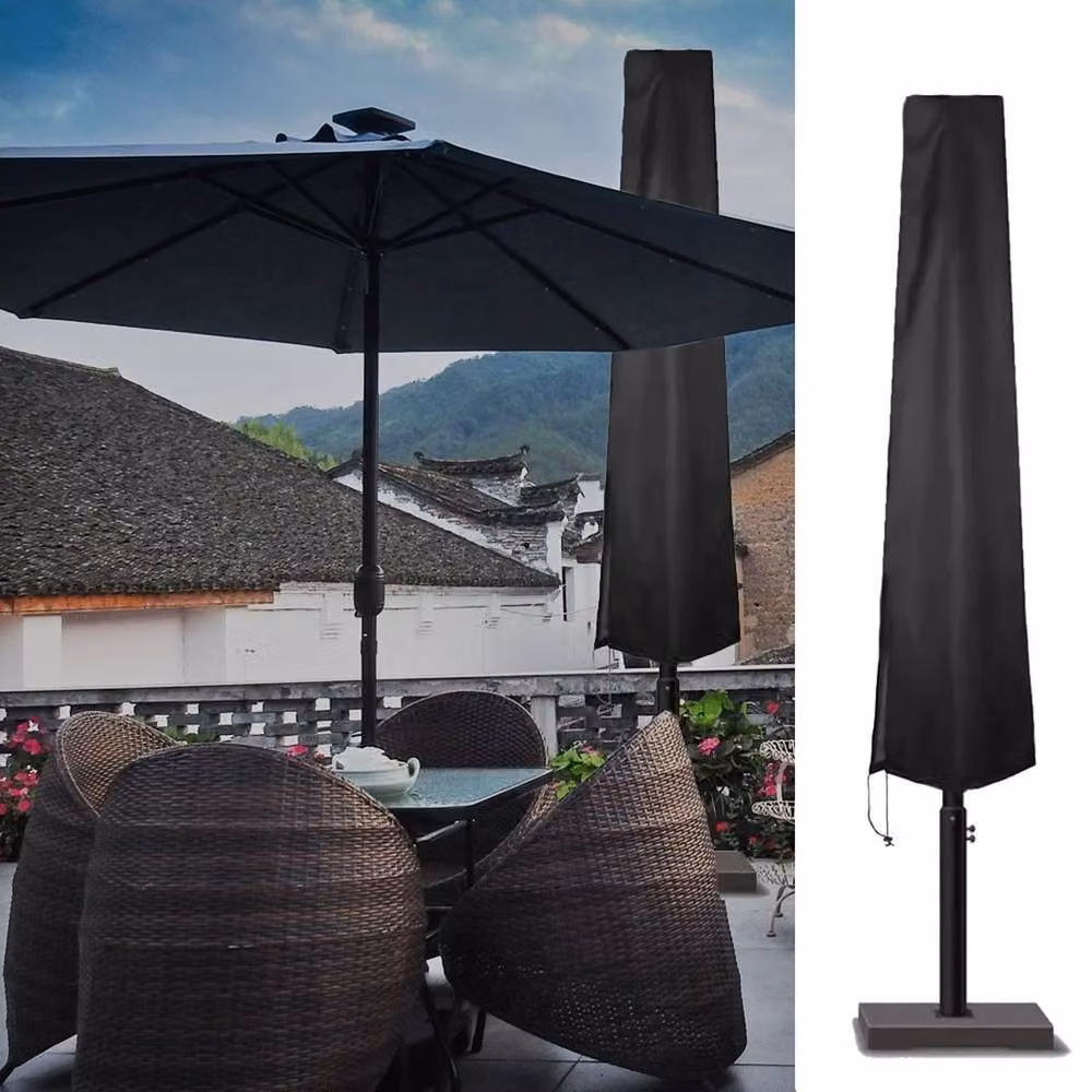 FLAVORA Heavy Duty Garden Parasol Cover in Black, Oxford Fabric – 2