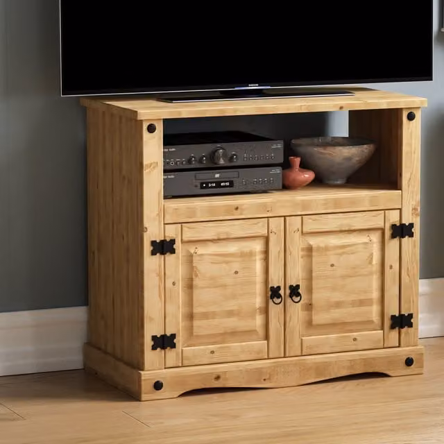 Vida Designs Corona Rustic Pine and Metal Straight TV Unit in Brown
