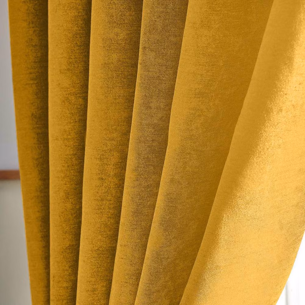 Luxury Living Yellow Chenille Blackout Pencil Pleat Top Curtains, Width: 117 cm, Drop: 183 cm – 2