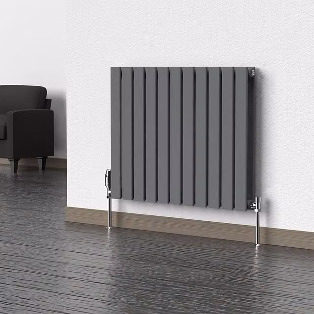 Lux Heat Anthracite Grey Horizontal Double Radiator, W: 77 cm, H: 60 cm