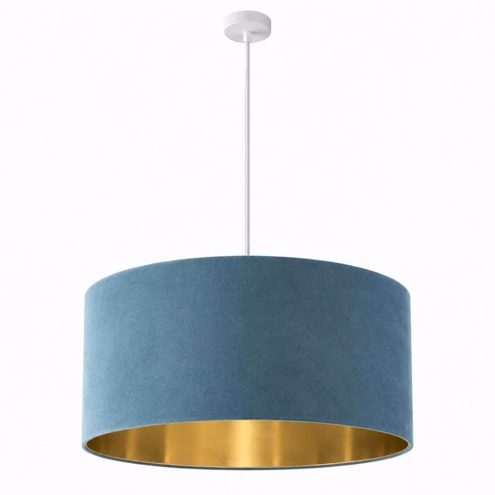 CGC Lighting Milano Oversized Large Cylinder Velvet Fabric Lamp Shade in Teal and Gold – 2