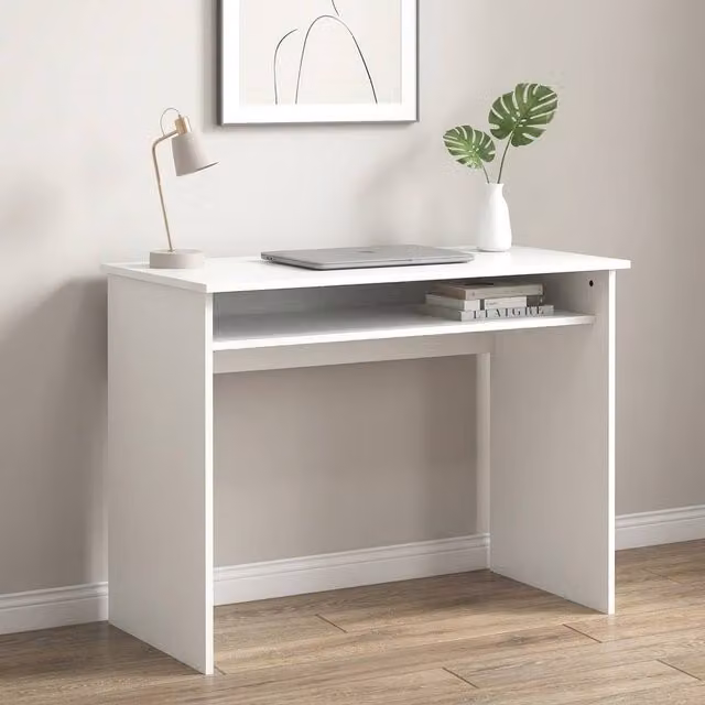 STILVORA White Computer Desk with Shelf