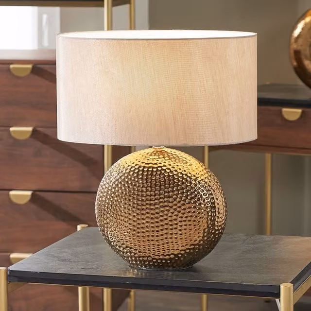 Ruma Dot Pattern Embossed Silver Textured Ceramic Table Lamp in Bronze – 1