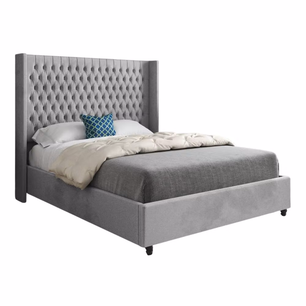 KDMD Welbury Winged Upholstered Small Single Bed Frame in Grey Soft Velvet – 2
