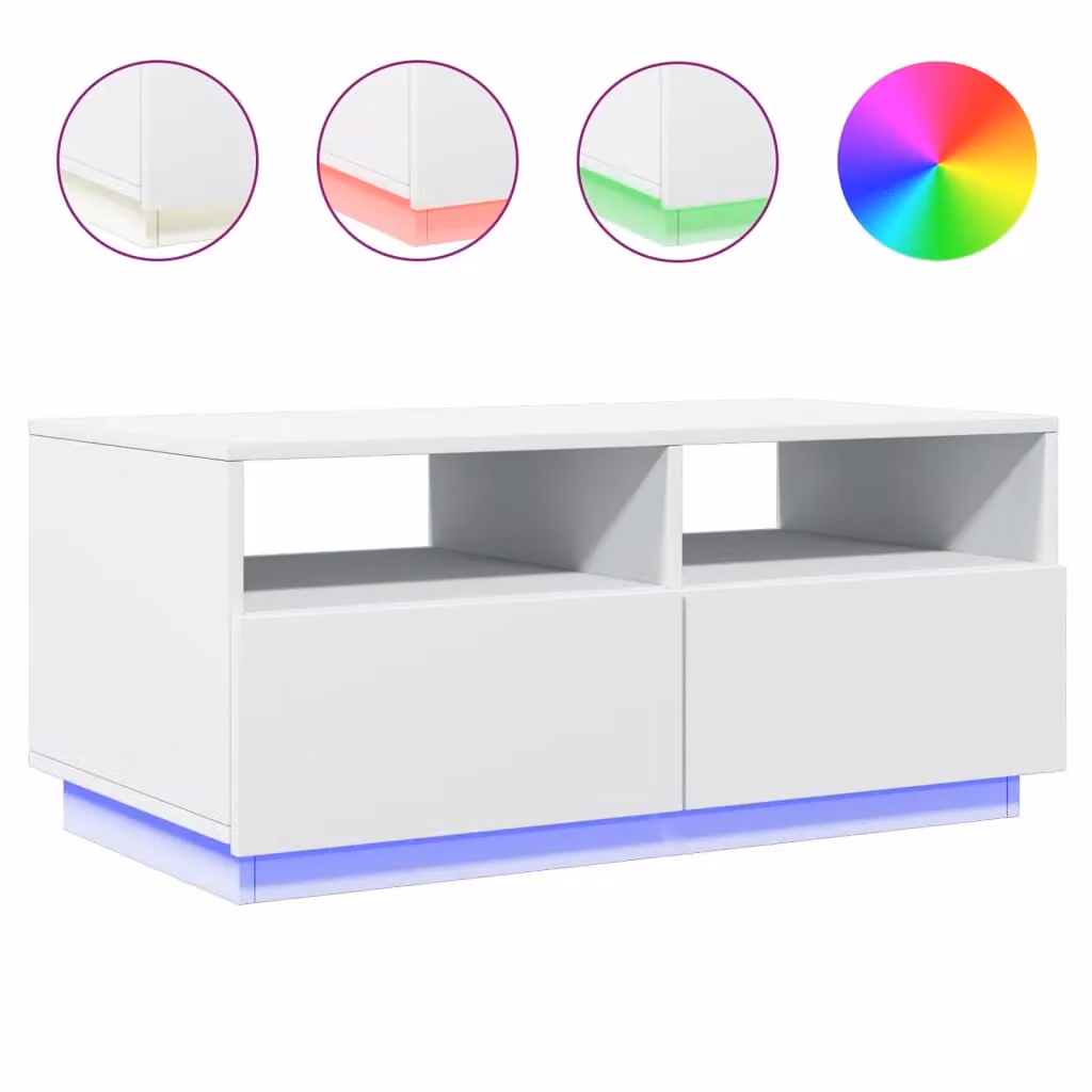 Berkfield Home Modern White Coffee Table with LED Lights W/D/H: 90 x 49 x 40 cm – 2