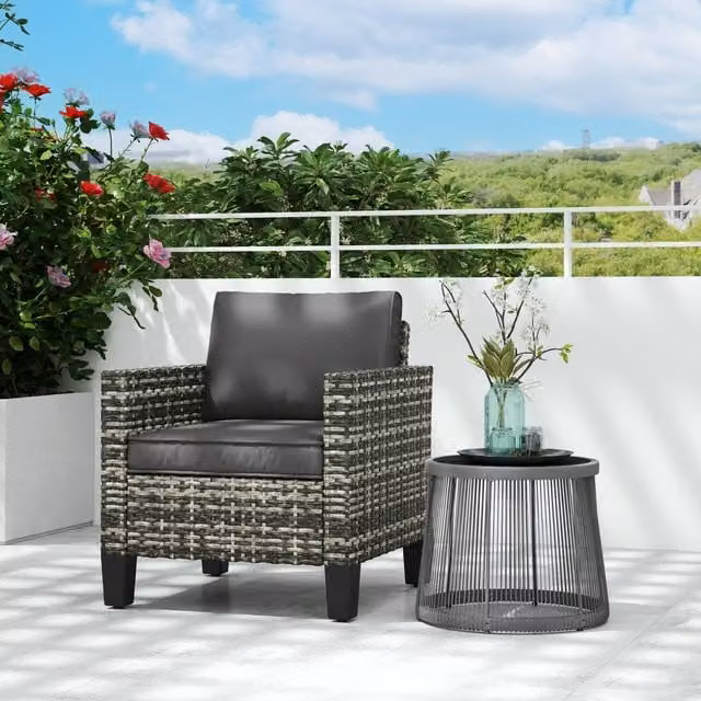 Outsunny Modern Single Rattan Garden Armchair with Cushions in Grey
