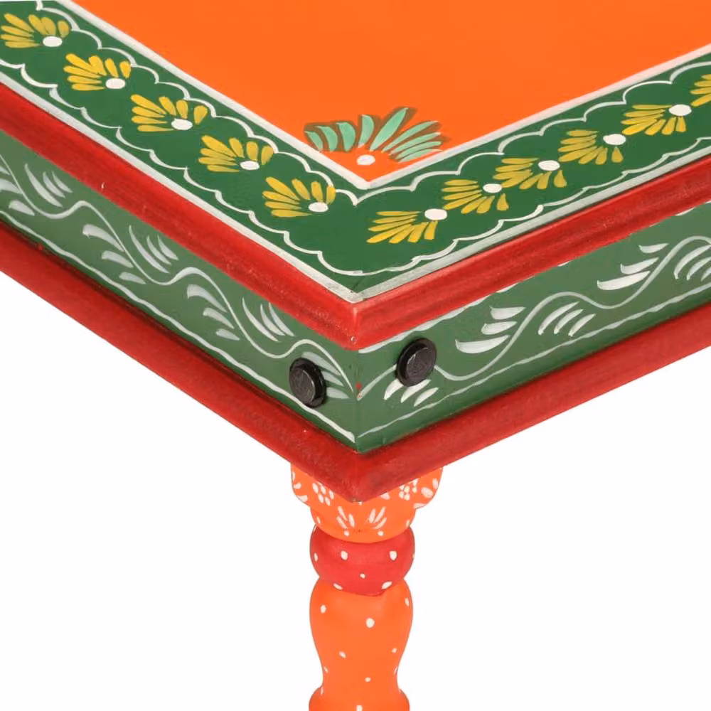 Berkfield Home Orange Hand Painted Floral Solid Mango Wood Coffee Table – 4