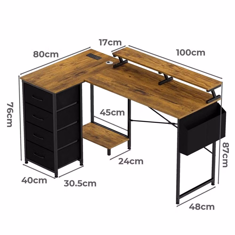 EONLION L Shaped Gaming Desk with Storage Drawer in Brown – 2