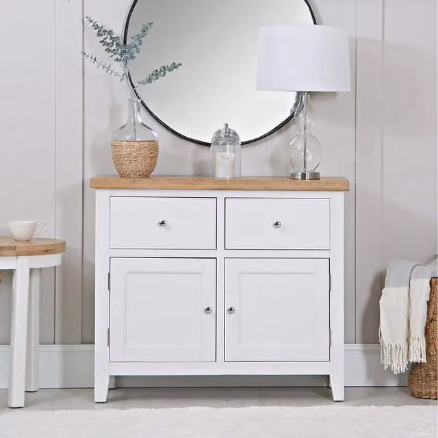 Home Source Easton Modern Oak Sideboard Cabinet in White and Oak