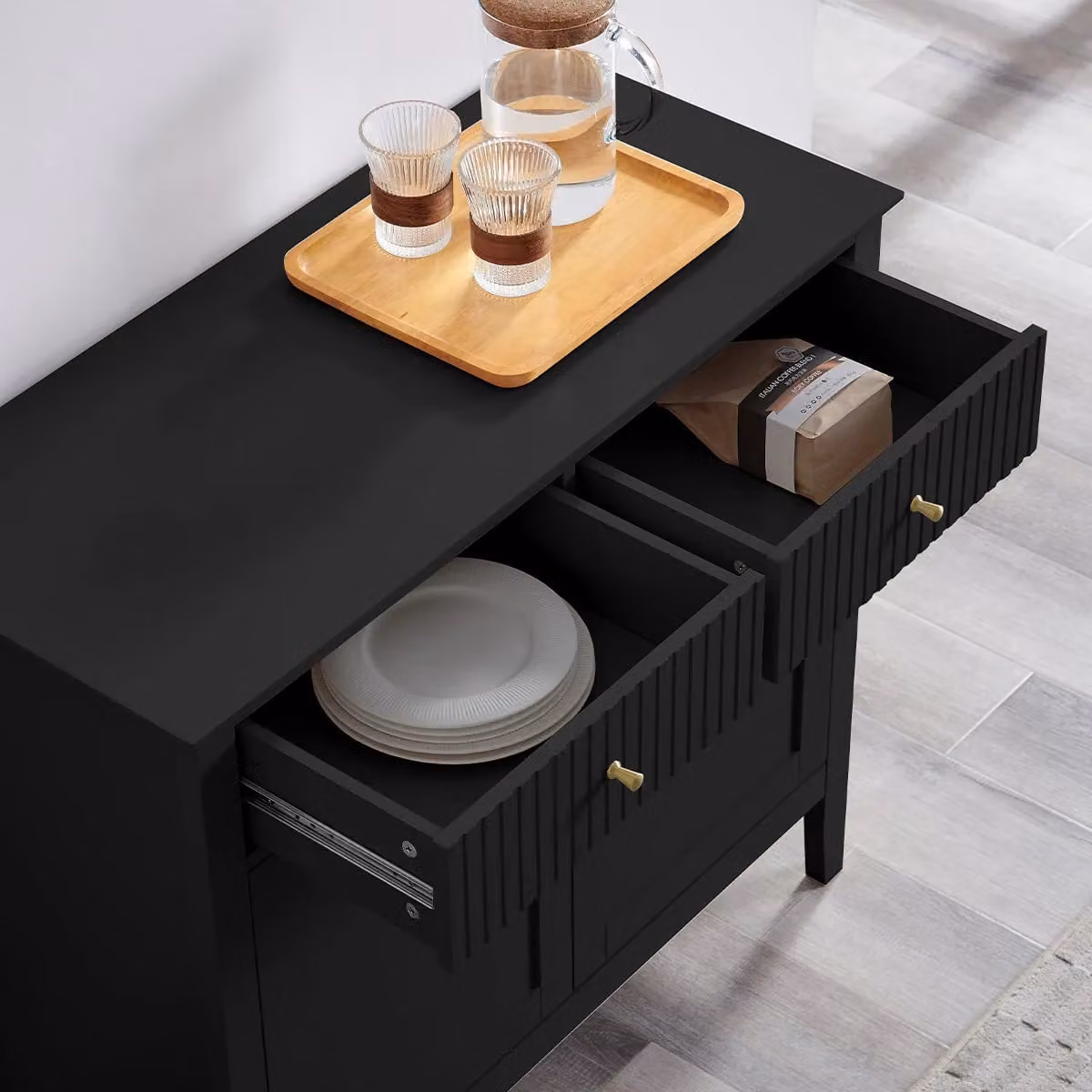 Melody Maison Hales Black Two Door Two Drawer Sideboard with Gold Details – 2