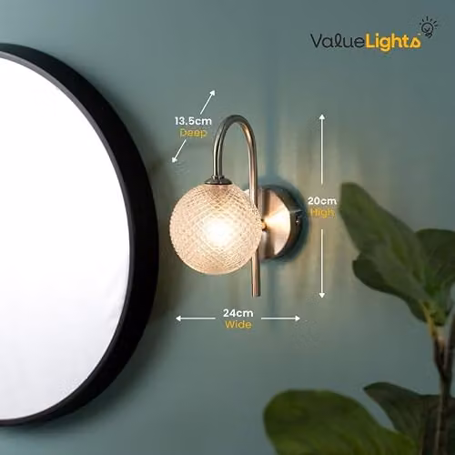 ValueLights Elle IP44 Modern Chrome and Glass Single Shade Wall Light with LED Bulb in Silver – 2