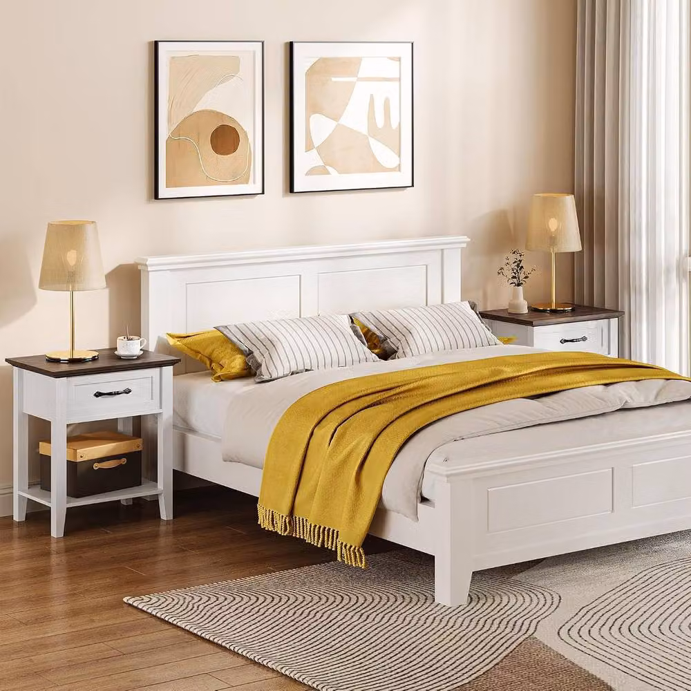 London Boutique Modern Set of 2 White Nightstands with Drawer and Shelf, W/D/H: 40 x 40 x 59 cm – 5