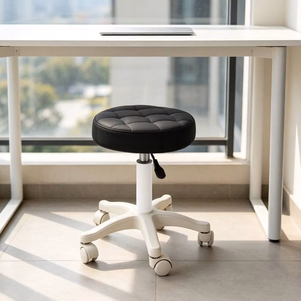 KORVIXA Black Height Adjustable Round 360-Degree Rolling Bar Salon Stool with Synthetic Leather Seat – 3