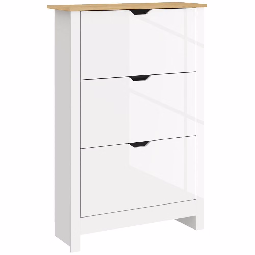 HOMCOM White 18-Shoe Storage Cabinet with 6 Shelves and 3 Drawers – 2