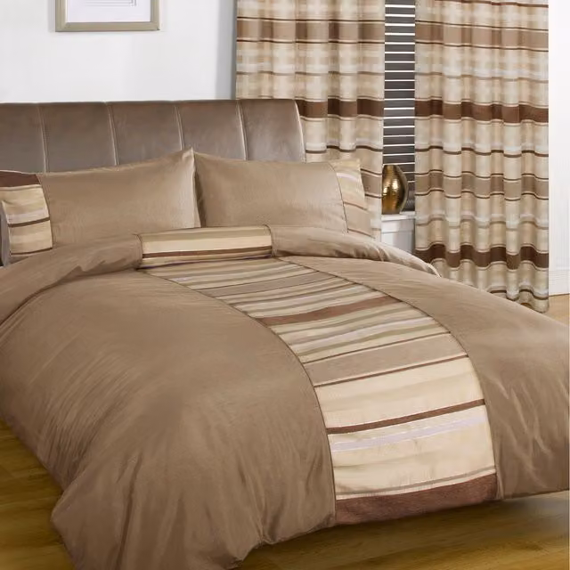 Rapport Home New York Woven Chenille Duvet Set and Pillowcase, Beige/Yellow Striped, 90x200 cm