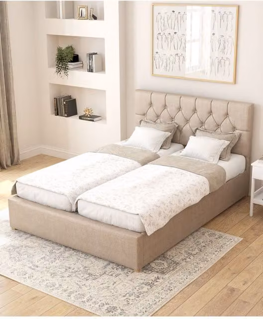 Aspire Olivier Electric Adjustable Bed with Pocket Sprung Mattress, Upholstered in Sand Beige Fabric, W/D/H: 140 x 200 cm