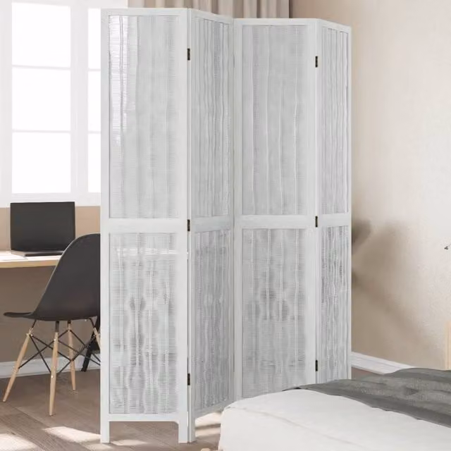 Berkfield Home 4-Panel Room Divider in White Solid Paulownia Wood – 1