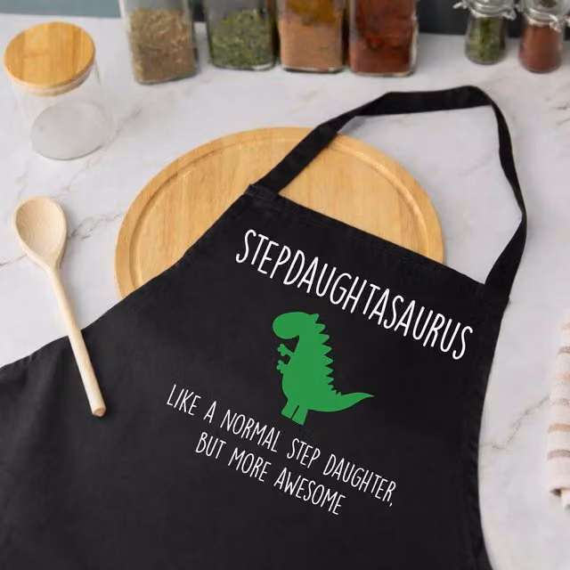 60 Second Makeover Stepdaughtasaurus Dinosaur Apron in Black Cotton
