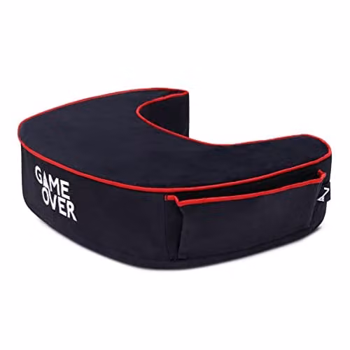 Game Over 8-Bit Ergonomic Gaming Support Cushion in Red and Black with Removable Velour Cover