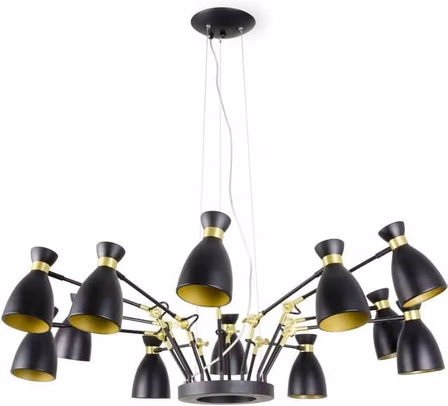 Faro Retro 12 Light Multi Arm Ceiling Pendant in Black and Copper with E14 Bulbs