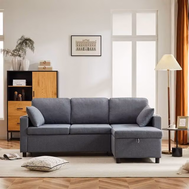 Rolipo Grey L-Shaped 3 Seater Corner Sofa Bed with Storage and Pull Out Drawer
