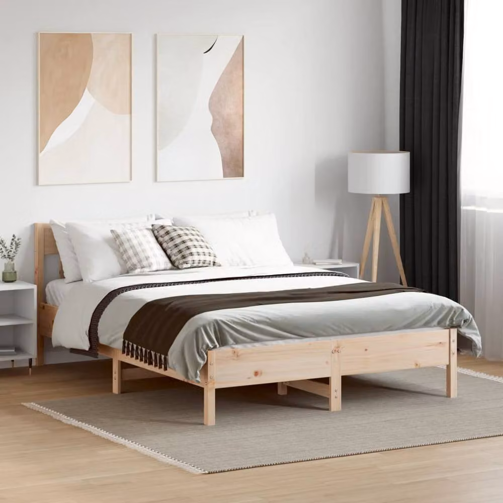 Berkfield Home Small Double Solid Wood Pine Bed Frame in Beige, W/D/H: 120 x 200 x 81 cm – 2