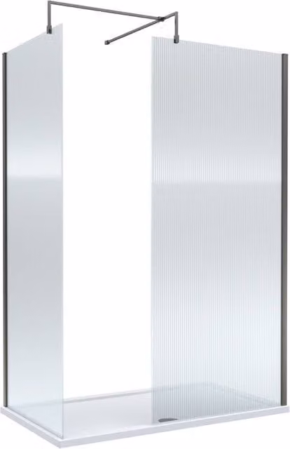 Balterley Fluted Walk-In Wetroom Bundle in Gunmetal and Silver, W: 1400 mm, D: 800 mm