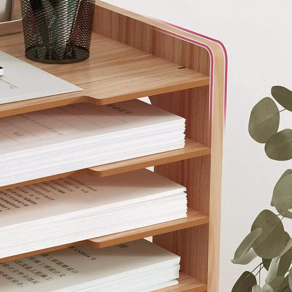 NESTLUNE 7 Tier Wood Desktop Filing Letter Tray Holder in Brown, W: 100 cm, D: 15 cm, H: 15 cm – 6