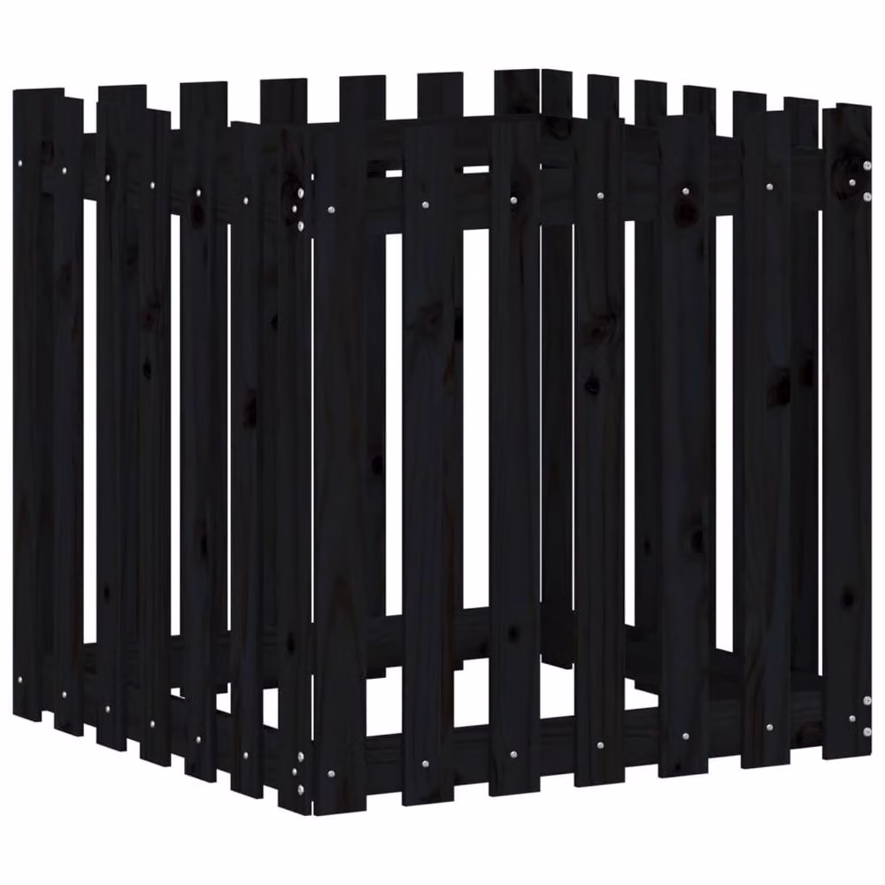 Berkfield Home Beautiful Garden Planter with Fence Design in Black, W/D/H: 70 x 70 x 70 cm – 3