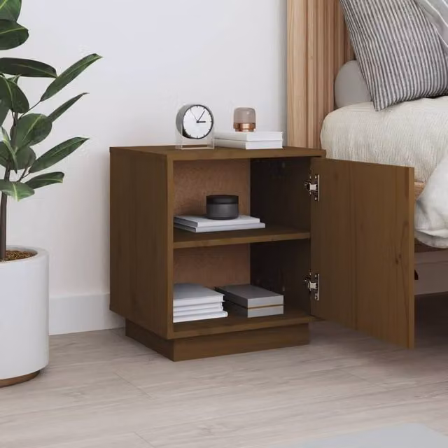 Berkfield Home Beautiful Bedside Cabinet in Honey Brown Solid Wood Pine, W: 40 cm, D: 34 cm, H: 45 cm – 1