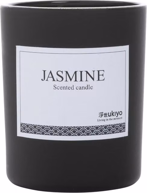 Ukiyo Jasmine Bamboo Scented Candle in Black Glass
