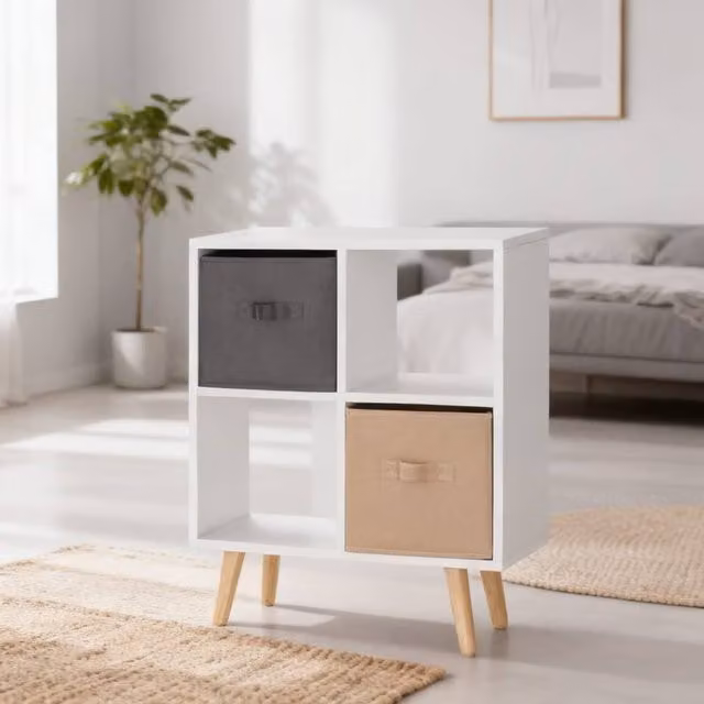 ERGOVEXA Freestanding 4 Cube Unit Cabinet with 2 Fabric Drawers in White