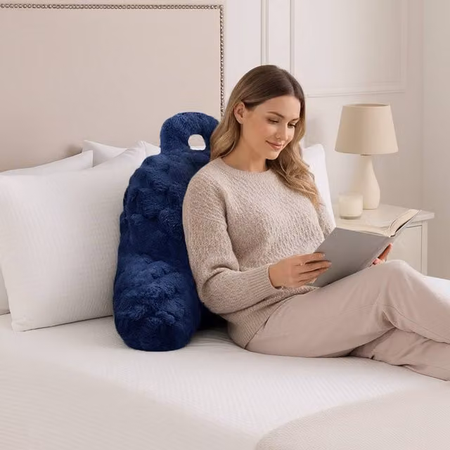 Velosso Chunky Popcorn Faux Fur Cuddle Pillow and Lumbar Bolster in Navy Blue
