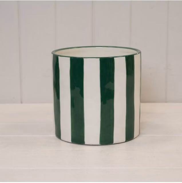 KDMD Classic Striped Round Ceramic Tabletop Pot in Green and White