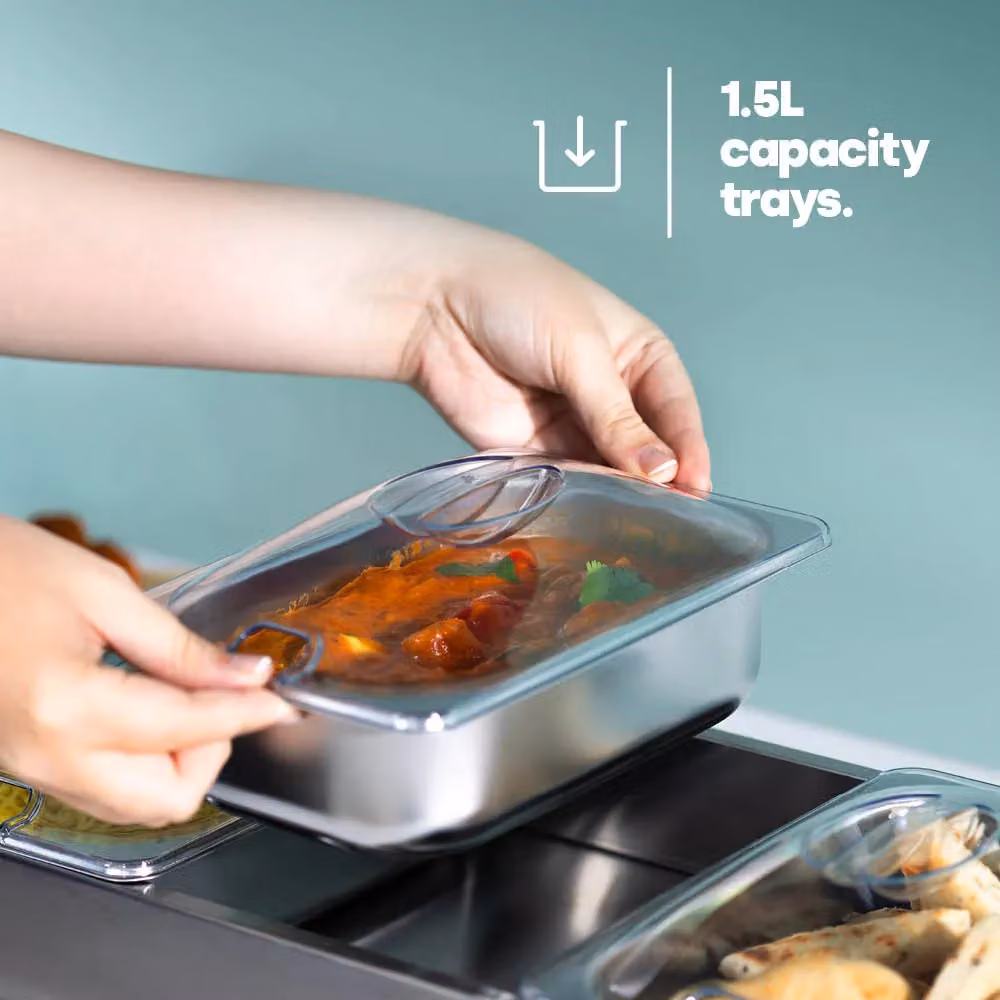 LIVIVO 3-Tray Buffet Server and Plate Warmer with Adjustable Temperature and Lids in Metallic Silver – 4