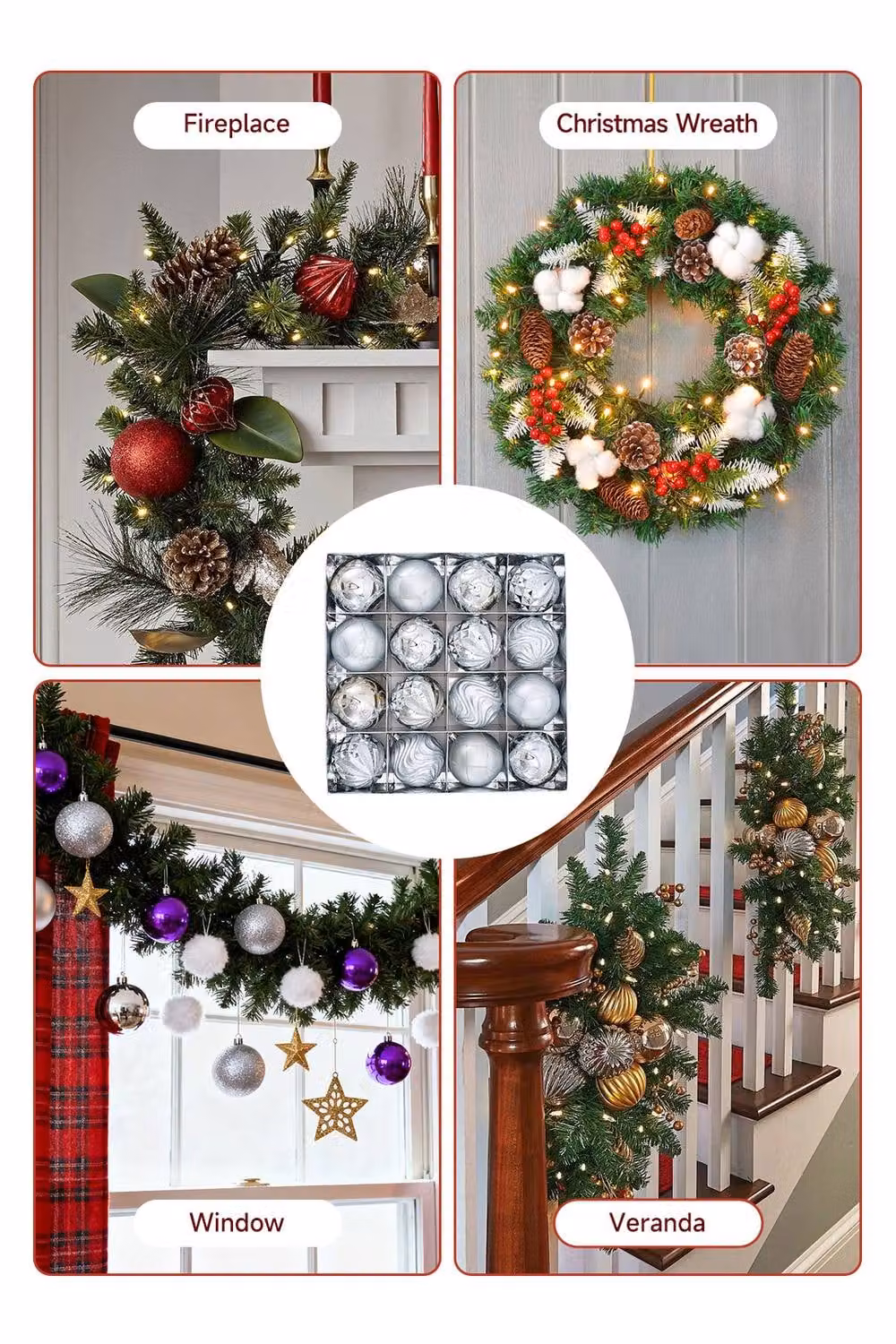 Living and Home 16-Piece Silver Glass Christmas Ornament Set with Geometric Spiral, Diamond and Wave Designs – 4