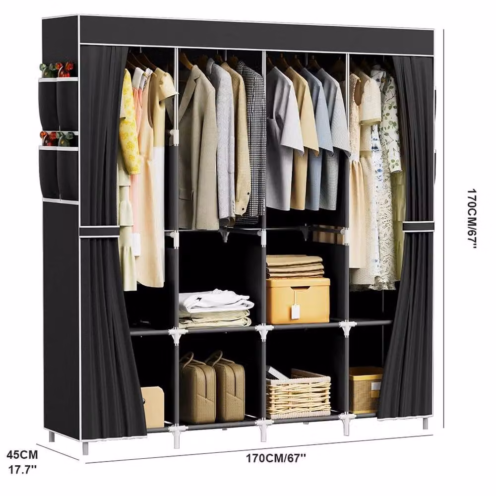 PAWNORA Fabric Canvas Wardrobe in Black, W/D/H: 45 x 45 x 170 cm – 2