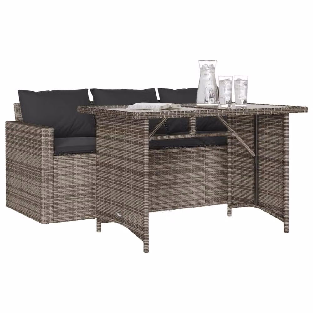 Berkfield Home 2 Piece Grey Poly Rattan Garden Dining Set with Cushions – 3