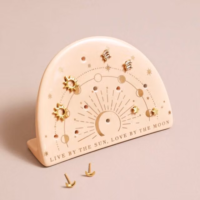 Lisa Angel Celestial Pink Ceramic Earring Holder in Baby Pink and Gold