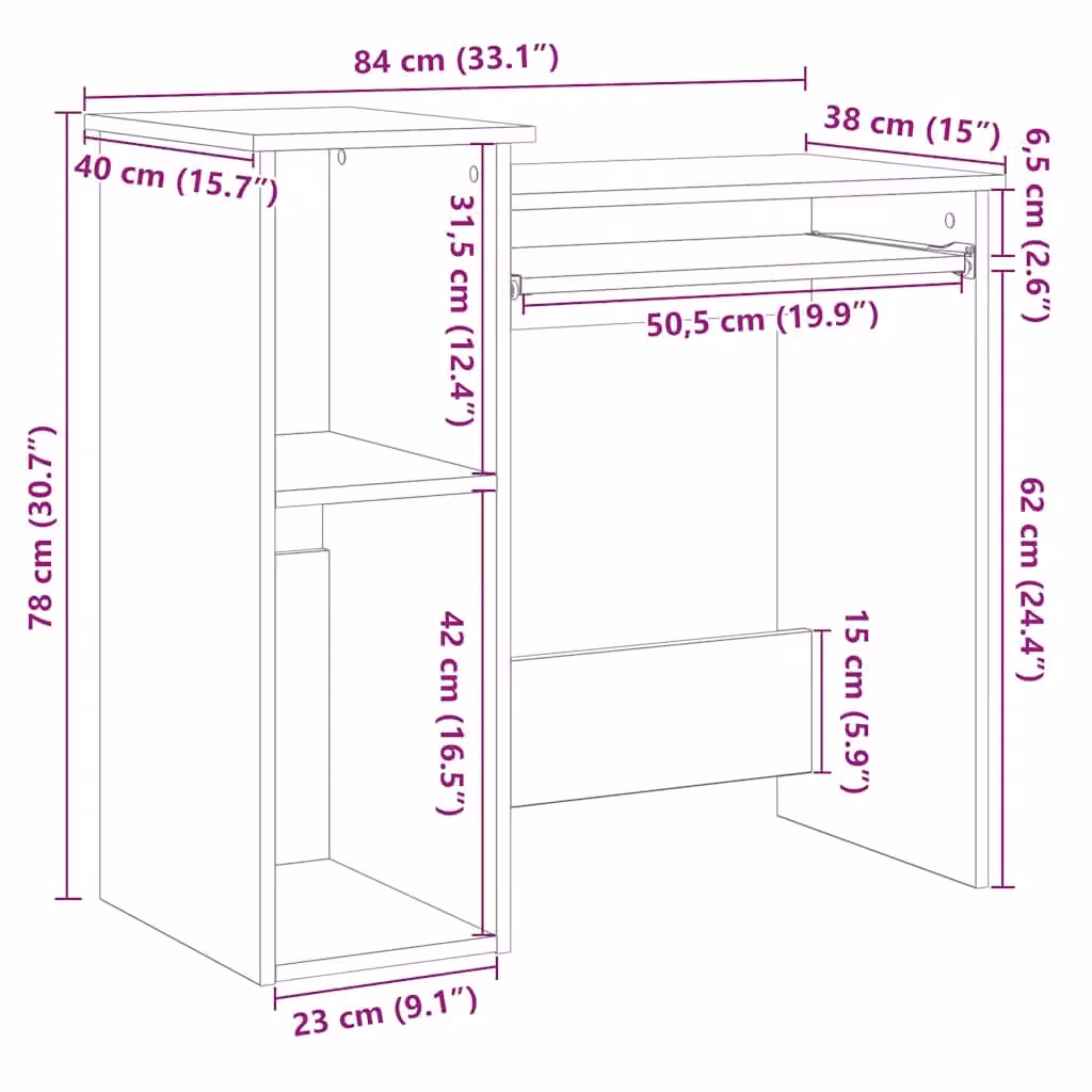 Berkfield Home Computer Desk with Shelves in Grey Sonoma, W/D/H: 84 x 40 x 78 cm – 7