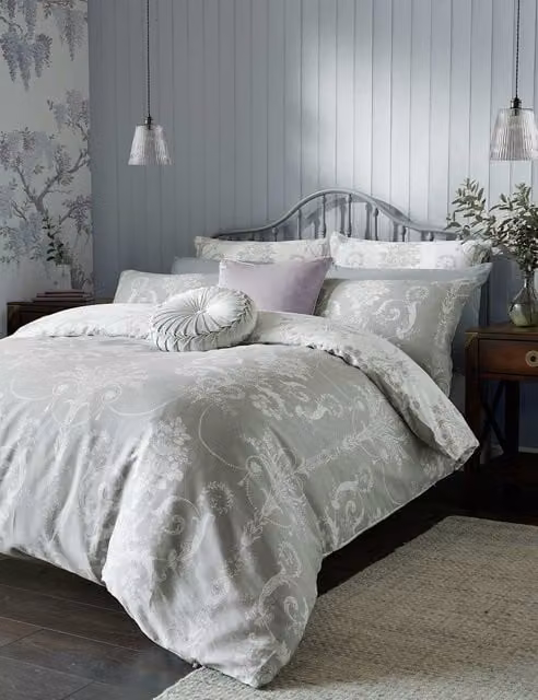Laura Ashley Josette Floral Mako Satin Pure Cotton Bedding Set, Grey Mix, Single (3 ft)