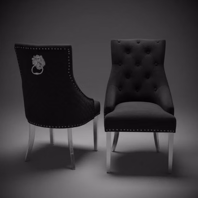 Stratus Interiors Bentley Velvet Lion Knocker Dining Chair in Black, W/D/H: 56 x 72 x 103 cm – 1